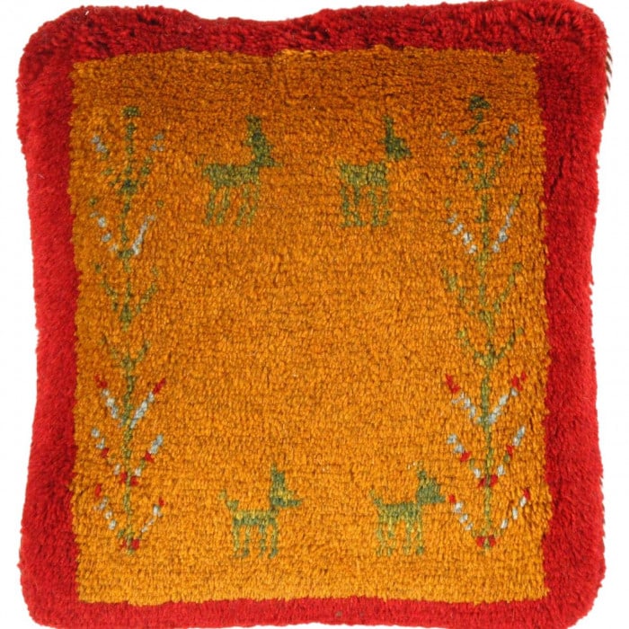 Fine Hand knotted Gabbeh pillow 15"X 16": Fine Hand knotted Gabbeh pillow 15"X 16" - NEW, Gabbeh, Hand-Knotted, Lamb's Wool, 300 -PG 328- 862.This item is part of our fine auction collection which includes many fine home accessories including