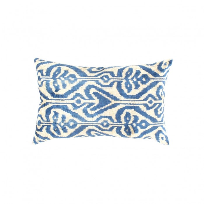 TI 176 Blue Accent Throw Pillow Case 24”W X 16”D X 3”H: TI 176 Blue Accent Throw Pillow Case - New, Ikat, Hand-made, Velvet Silk, 300 -TI 176- 862.This item is part of our fine auction collection which includes many fine home accessories including antique