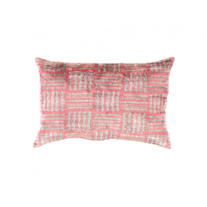 TI 155 Turkish Rose Silk Ikat pillow 24”W X 16”D X 3”H: TI 155 Turkish Rose Silk Ikat pillow - New, Ikat, Hand-Knotted, Velvet Silk, 300 -TI 155- 862.This item is part of our fine auction collection which includes many fine home accessories including antiq