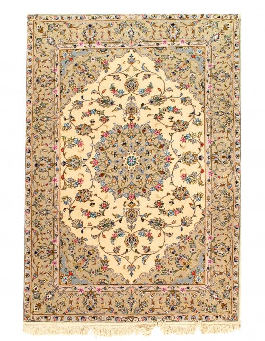 Ivory Persian Tabriz silk & wool 4'8"x6'8" (1 of 3)