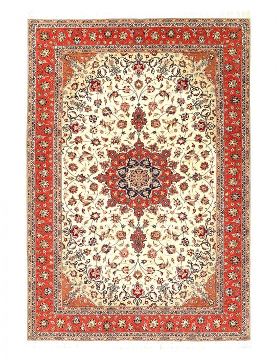 Ivory Persian Tabriz silk & wool 7'x10' (1 of 4)