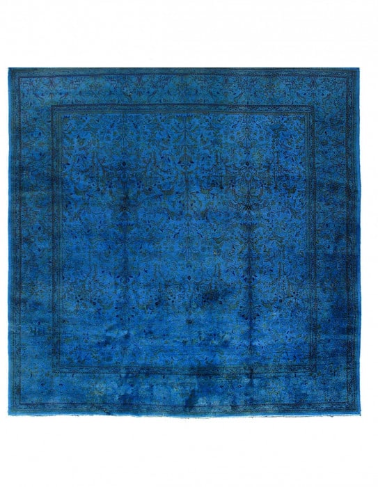 Blue Handmade Overdyed Persian Tabriz Square rug 11' X 11'3'': Blue Handmade Overdyed Persian Tabriz Square rug 11' X 11'3'' - 2000, Tabriz, Hand-Knotted, Lamb's Wool, 300 -D03294- 862.This item is part of our fine auction collection which includes many fine home