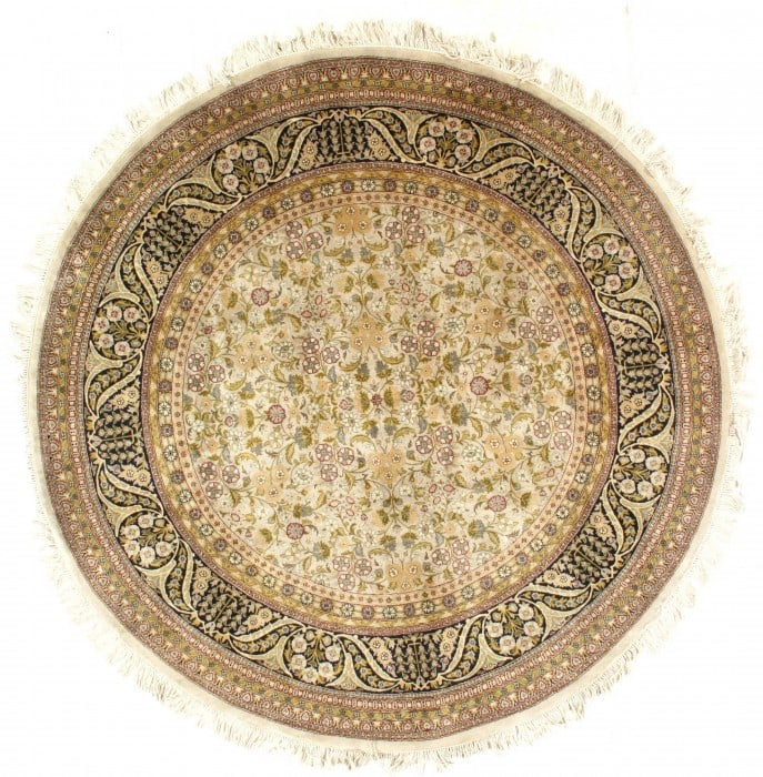 Ivory Tabriz Round 6' X 6': Ivory Tabriz Round 6' X 6' - New, Tabriz, Hand-Knotted, Lamb's Wool, 300 -D10013- 862.This item is part of our fine auction collection which includes many fine home accessories including antique rugs,