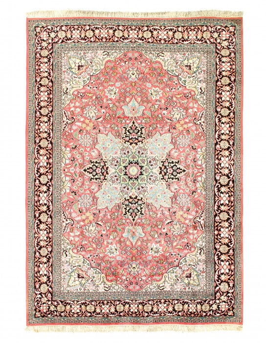 Rose Color Fine Hand knotted silk Tabriz rug 6'11'' X 10' (1 of 3)