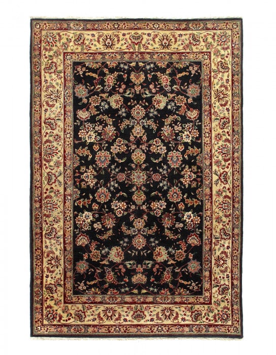Navy Sino Persian Tabriz Design 4' x6': Navy Sino Persian Tabriz Design 4' x6' - circa 2000, Tabriz, Hand-Knotted, Wool & Silk, 300 -D12195- 862.This item is part of our fine auction collection which includes many fine home accessories incl