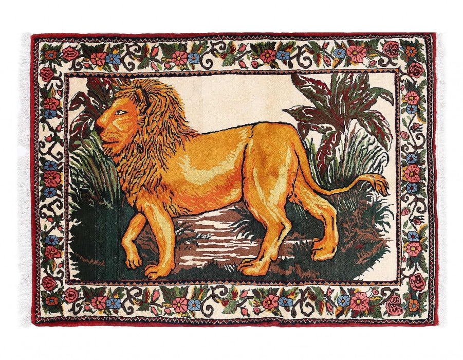 Contemporary Handmade Persian Shiraz Pictorial Lion Rug 3'5'' X 4'11'' (1 of 3)