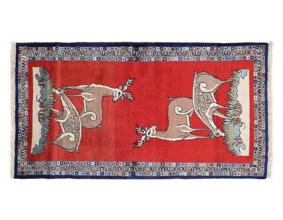 Red color Hand knotted Shiraz rug 2'11'' X 5'8'' (1 of 3)