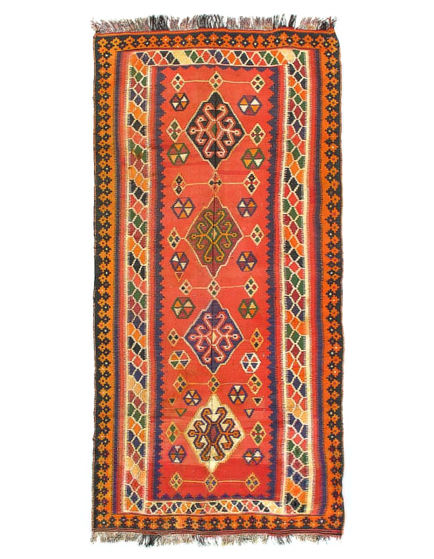 Rust Vintage Persian Reversible Kilim Flat Weave 4'4'' X 8'11'' (1 of 3)