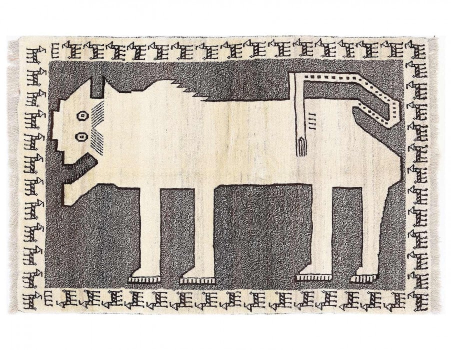 Animal Pictorial lion Hand Knotted Rug 3'5"X 5'1": Animal Pictorial lion Hand Knotted Rug 3'5"X 5'1" - NEW, Shiraz, Hand-Knotted, Lamb's Wool, 300 -D13585- 862.This item is part of our fine auction collection which includes many fine home accessories