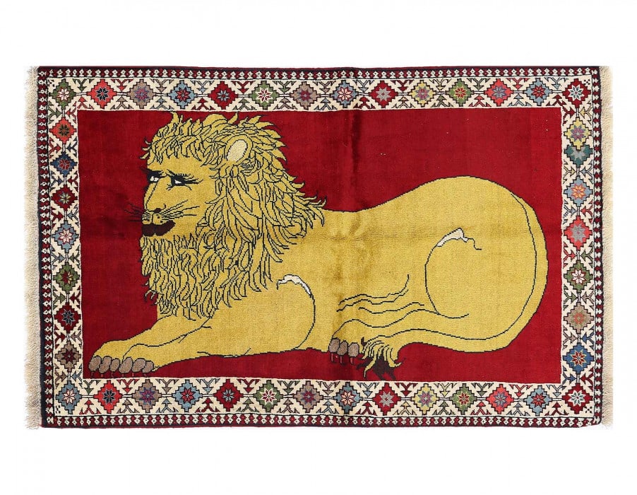 Animal Pictorial lion Shiraz Persian Hand Knotted Wool rug 3'4'' X 5'4'' (1 of 3)