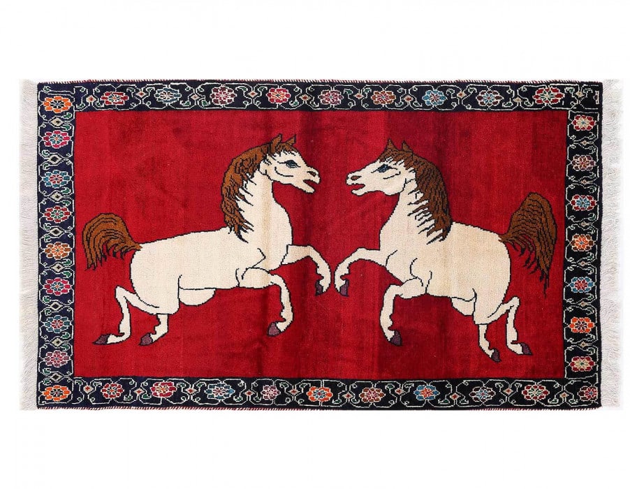 Fine Hand knotted Persian Shiraz Horse Design rug 3'5"X 6'2" (1 of 3)