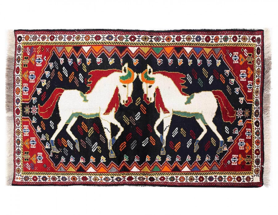 Fine Hand knotted Persian Shiraz Horse Design rug 3'3"X 5'5" (1 of 3)