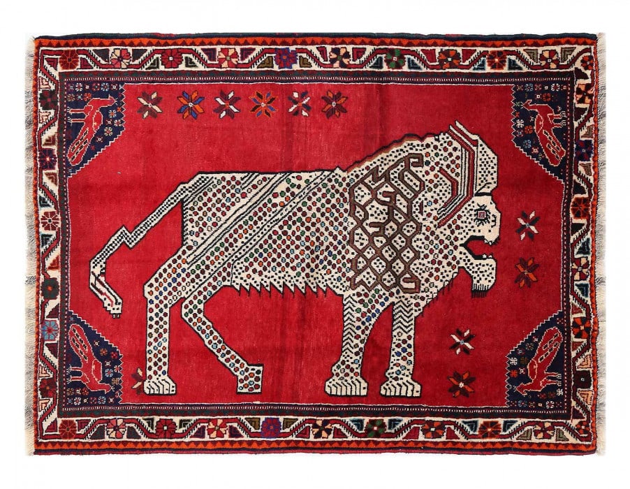 Handmade Persian Gabbeh Pictorial Lion Accent 4'X 5'4' (1 of 3)