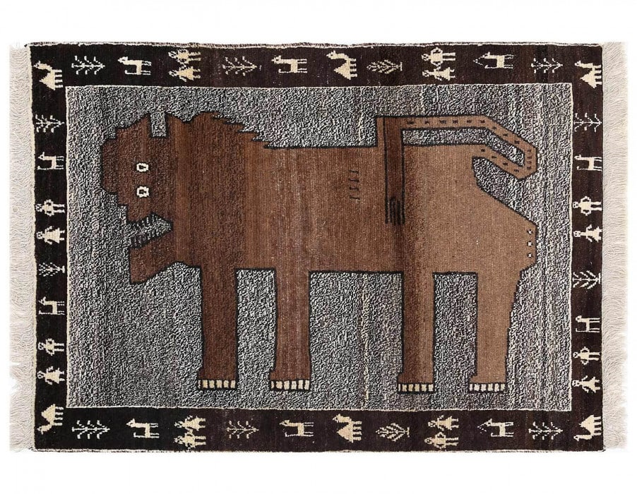 Handmade Persian Gabbeh Pictorial Lion Accent 3'4"X 4'9" (1 of 3)