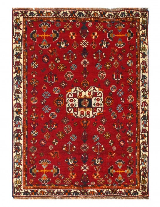 Vintage Red Persian Hand Knotted Shiraz Rug 3'11'' X 5'1'' (1 of 3)