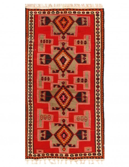 Vintage Red Persian Hand Knotted SHiraz kilim 4'6'' X 9' (1 of 3)