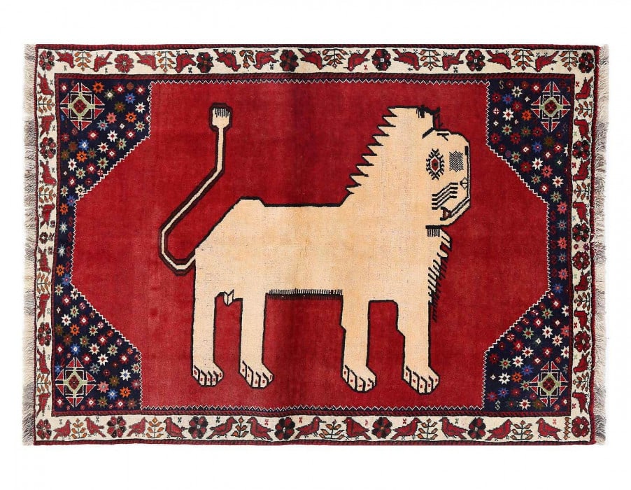 Animal Pictorial lion Hand Knotted 3'7"X 5'1": Animal Pictorial lion Hand Knotted 3'7"X 5'1" - NEW, Shiraz, Hand-Knotted, Lamb's Wool, 300 -D13825- 862.This item is part of our fine auction collection which includes many fine home accessories incl