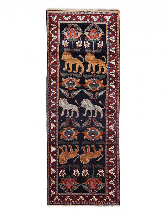 Hand knotted Persian shiraz lion runner 3'3"x9'9": Hand knotted Persian shiraz lion runner 3'3"x9'9" - New, Shiraz, Handmade, Lamb's Wool, 300 -D14012- 862.This item is part of our fine auction collection which includes many fine home accessories incl