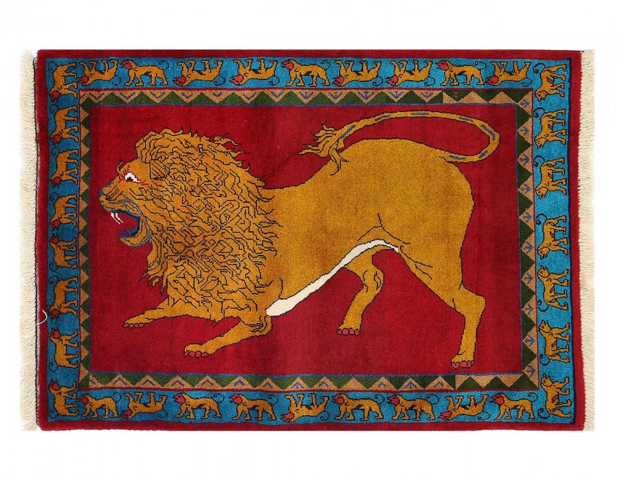 Animal Pictorial lion Shiraz Persian Hand Knotted Wool rug 3'4'' X 4'11'' (1 of 2)