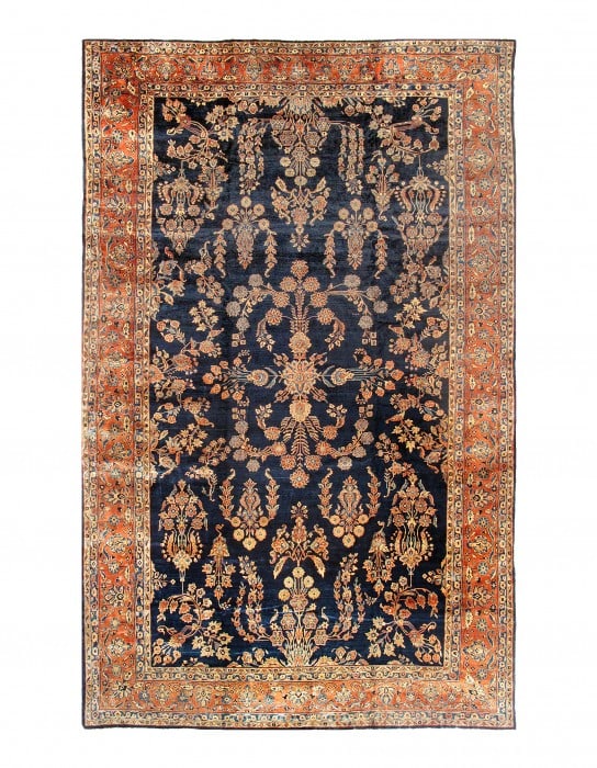 Antique Navy Blue Persain Hand Knotted Sarouk Mahajeran Rug 11' X 19' (1 of 3)