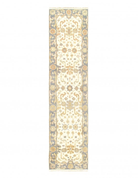 Ivory Fine Hand Knotted Oushak Runner 2'5'' X 9'9'' (1 of 4)