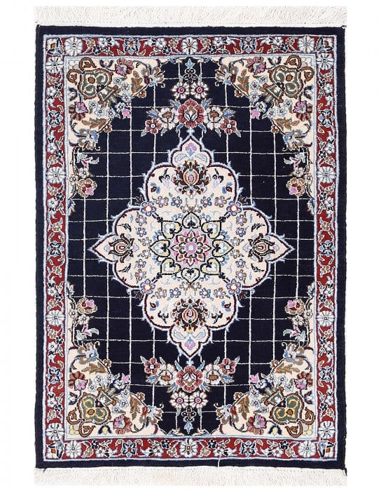 Navy blue fine hand knotted persian silk & wool Nain 2' X 2'11'' (1 of 3)