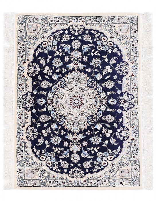 Navy blue hand knotted Silk & wool Nain 2'7'' X 3'11'' (1 of 4)