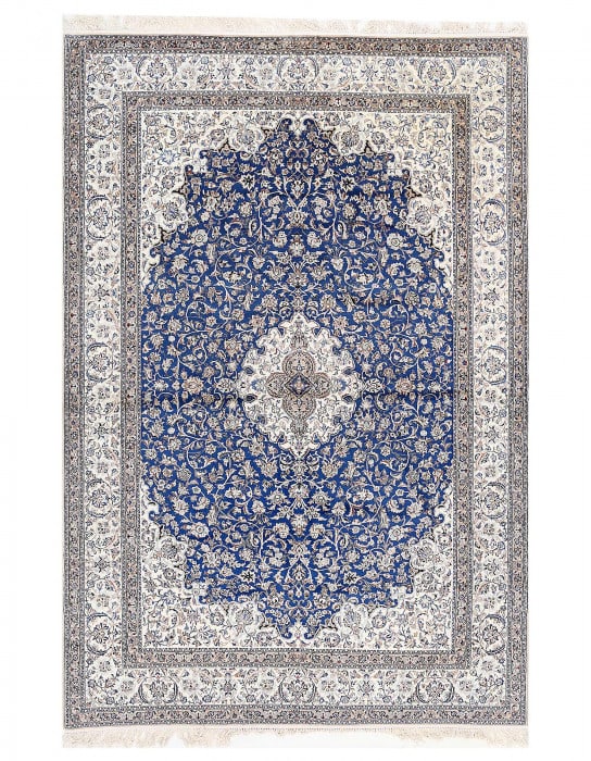 Blue Color Fine hand knotted persian Silk & wool nain 8' X 11'11'' (1 of 4)