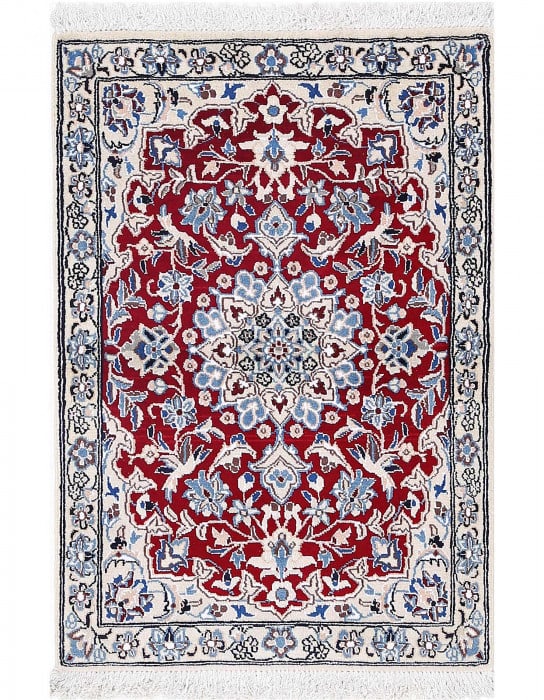 Red Color Hand knotted Persian silk & wool Nain 2' X 3' (1 of 3)