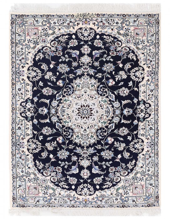 Navy Blue Persian silk & wool Nain 2'9'' X 3'8'' (1 of 3)