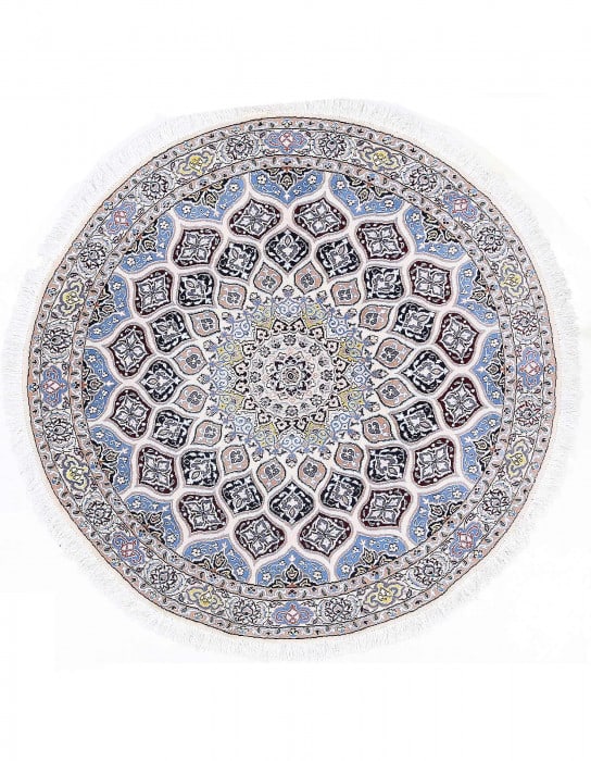 Fine Hand knotted Persian silk & wool Nain round rug 5' x 5' (1 of 3)