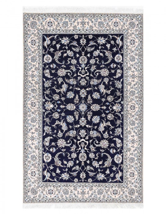 Navy Blue Fine Hand knotted Persian silk & wool Nain 5'1'' X 8'2'': Navy Blue Fine Hand knotted Persian silk & wool Nain 5'1'' X 8'2'' - New, Nain, Hand-Knotted, Wool & Silk, 300 -D13468- 862.This item is part of our fine auction collection which includes many fine ho