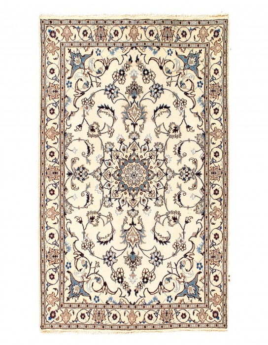 Ivory Fine Hand Knotted Silk & wool Nain 4'X 6'7": Ivory Fine Hand Knotted Silk & wool Nain 4'X 6'7" - CIRCA 2010, Nain, Hand-Knotted, Wool & Silk, 300 -D11977- 862.This item is part of our fine auction collection which includes many fine home accesso