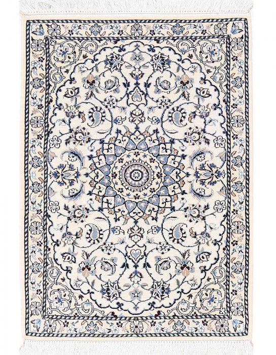 Ivory Fine Hand Knotted Persian Silk & wool Nain 6 LA 2'X 3" (1 of 3)