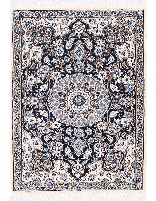 Navy Blue Silk & wool Nain Rug 2'2"X 3'1" (1 of 3)