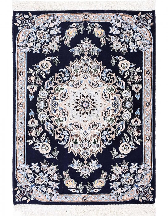 Navy Blue Silk & wool Nain Rug 2'X 3': Navy Blue Silk & wool Nain Rug 2'X 3' - NEW, Nain, Hand-Knotted, Wool & Silk, 300 -D13714- 862.This item is part of our fine auction collection which includes many fine home accessories including anti