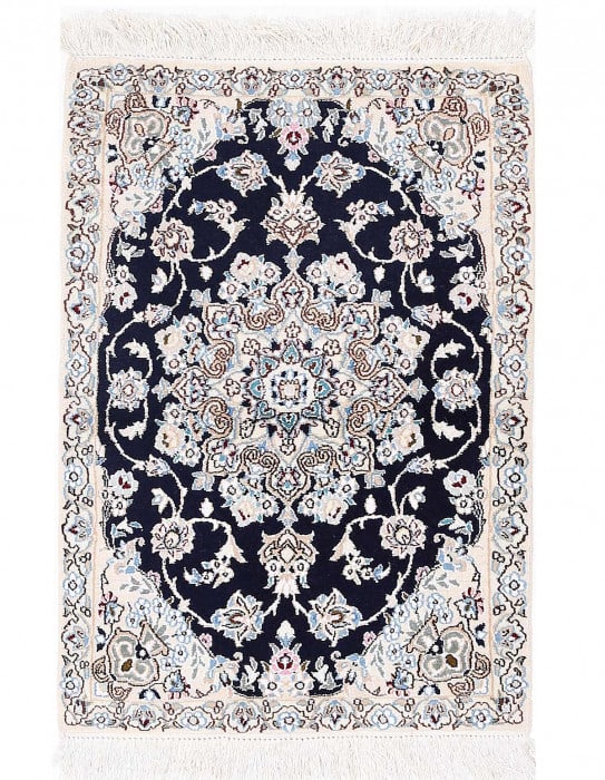 Navy Blue Silk & wool Nain Rug 2'X 3': Navy Blue Silk & wool Nain Rug 2'X 3' - NEW, Nain, Hand-Knotted, Wool & Silk, 300 -D13711- 862.This item is part of our fine auction collection which includes many fine home accessories including anti