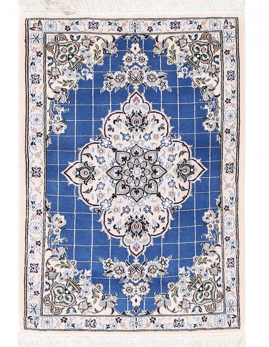 Blue Fine Hand Knotted Persian Silk & wool Nain 2'1"X3' (1 of 3)