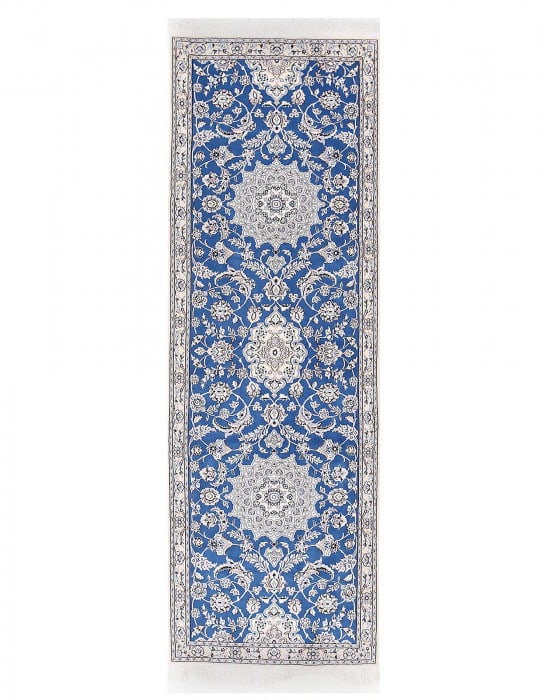 light Blue Fine Hand Knotted Persian Silk & wool Nain 2'9X 9'4" (1 of 3)