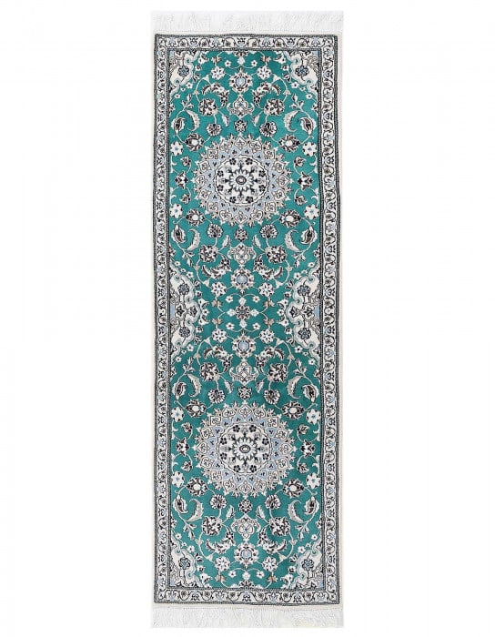 Green Color Fine Hand Knotted Silk & wool Nain Runner 2' X 6'8'': Green Color Fine Hand Knotted Silk & wool Nain Runner 2' X 6'8'' - New, Nain, Hand-Knotted, Wool & Silk, 300 -D13651- 862.This item is part of our fine auction collection which includes many fine home