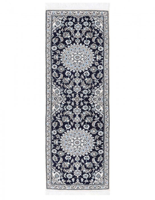 Navy Blue Fine Hand knotted Silk & wool Nain Runner 2'1'' X 6'7'' (1 of 4)