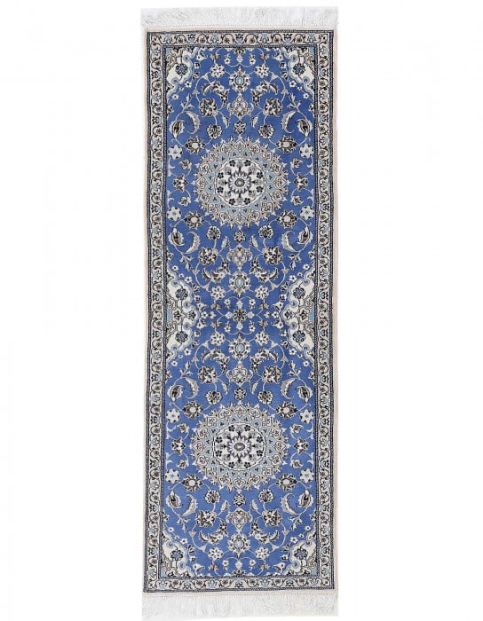 Light Blue Fine Hand knotted Silk & wool Nain Runner 2' X 6'5'': Light Blue Fine Hand knotted Silk & wool Nain Runner 2' X 6'5'' - New, Nain, Hand-Knotted, W&Rayon, 300 -D13653- 862.This item is part of our fine auction collection which includes many fine home acce