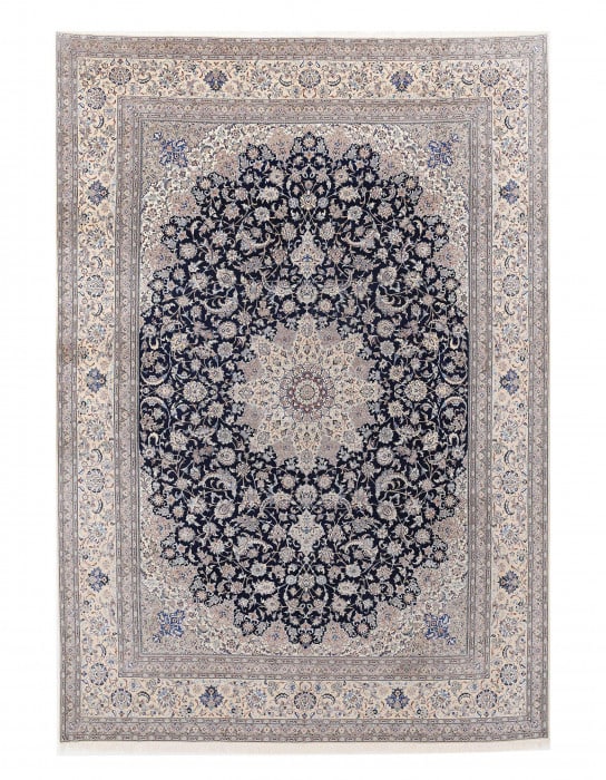 Navy Blue Fine Hand knotted Silk & wool Nain 11'9'' X 17'9'': Navy Blue Fine Hand knotted Silk & wool Nain 11'9'' X 17'9'' - New, Nain, Hand-Knotted, Lamb's Wool, 300 -D13656- 862.This item is part of our fine auction collection which includes many fine home acc