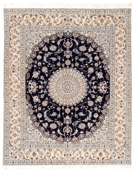 Navy Persian Nain silk & wool 6L 6'9''x 8'.4'' (1 of 3)