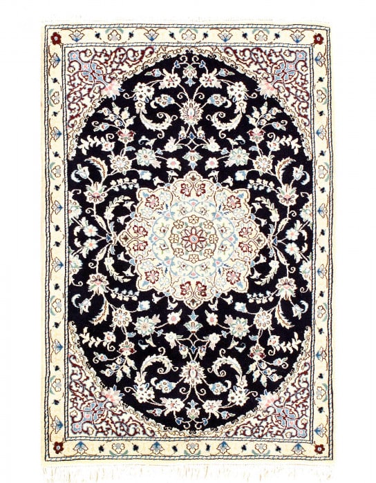 Navy Persian Nain silk & wool 2'.11 x 4'.6'': Navy Persian Nain silk & wool 2'.11 x 4'.6'' - New, Nain, Hand-Knotted, Wool & Silk, 300 -D08180- 862.This item is part of our fine auction collection which includes many fine home accessories includi