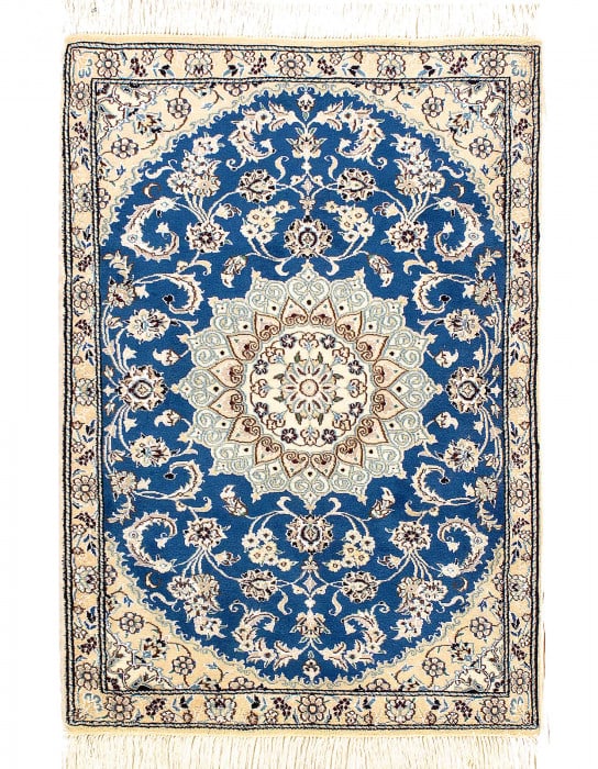Light Blue Persian Nain 2'.11'' x 4'.5'': Light Blue Persian Nain 2'.11'' x 4'.5'' - New, Nain, Hand-Knotted, Wool & Silk, 300 -D08168- 862.This item is part of our fine auction collection which includes many fine home accessories including a