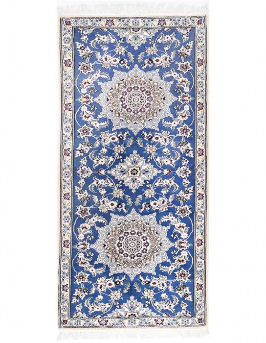 Light Blue Persian Hand knotted Silk & wool Nain Runner 2'9'' X 6'4'' (1 of 3)