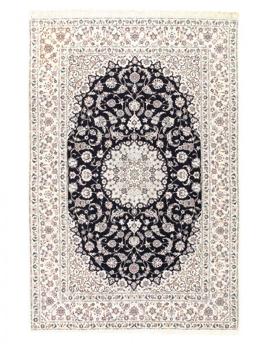 Navy Blue Fine hand Knotted Persian silk & wool Nain 6'7'' X 9'11: Navy Blue Fine hand Knotted Persian silk & wool Nain 6'7'' X 9'11 - New, Nain, Hand-Knotted, Wool & Silk, 300 -D03623- 862.This item is part of our fine auction collection which includes many fine hom