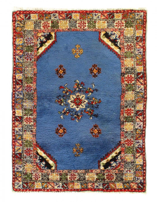 Blue Hand Knotted Vintage Authentic Moroccan Rug 4'5'' X 6'5'' (1 of 9)