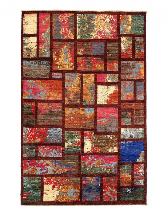 Multi Color Fine Hand knotted Modern rug 4' X 6'4'' (1 of 3)